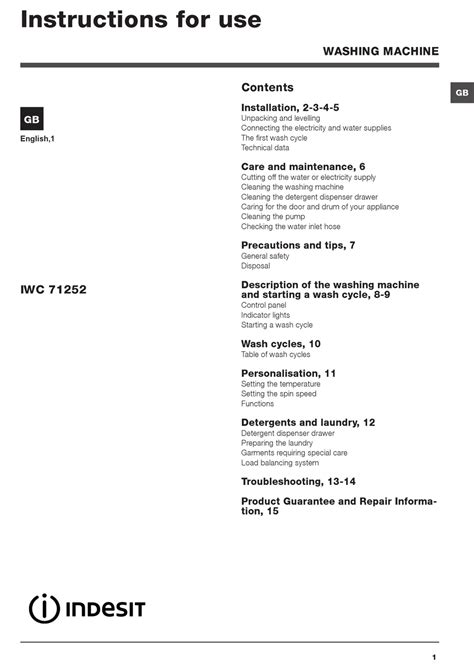 Indesit IWC 71252 manual pdf